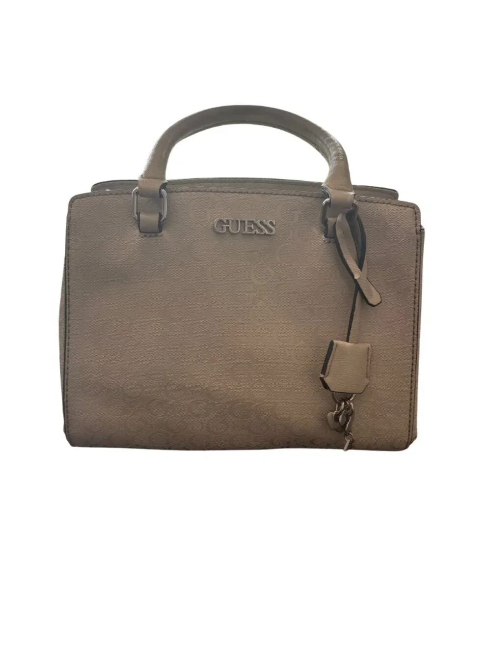 GUESS Beige Monogram Contemporary Classic Satchel Y2K Bag Chic Top Handle Purse